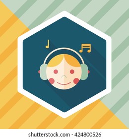 Music flat icon with long shadow,eps10