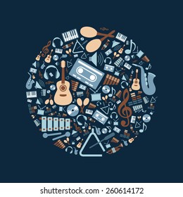 music flat icons in circle