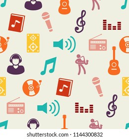 music flat icons seamless pattern, vector background