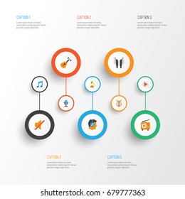 Music Flat Icons Set. Collection Of Quiet, Button, Acoustic And Other Elements. Also Includes Symbols Such As Earpiece, Radio, Mute.