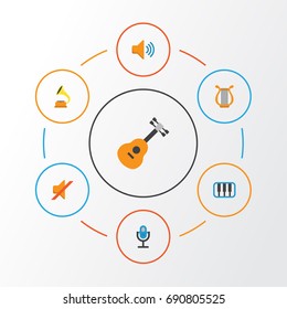 Music Flat Icons Set. Collection Of Karaoke, Audio, Quiet And Other Elements. Also Includes Symbols Such As Voice, Microphone, Sonata.