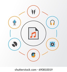 Music Flat Icons Set. Collection Of Male, Ear Muffs, Media And Other Elements. Also Includes Symbols Such As Bullhorn, Dj, Microphone.