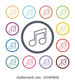 music flat icons set. Open colorful buttons 