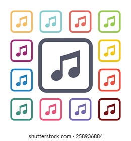 music flat icons set. Open round colorful buttons. Vector 