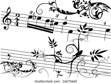 Music floral vector background