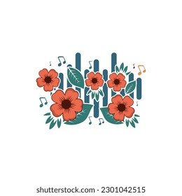 music with flower vector, music nature logo vector, music design for t-shirts fashion stylish graphics. background concept