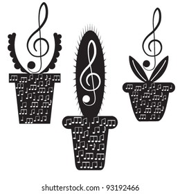 Music. Flowers. Treble clef and notes.