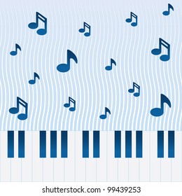 Music flowing above piano keys