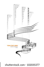 Music flowing over the city, vector illustration