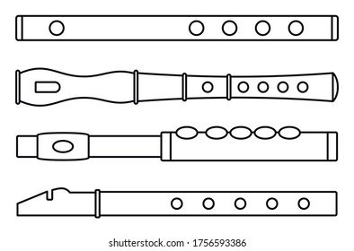 Music flute icon set. Outline set of music flute vector icons for web design isolated on white background