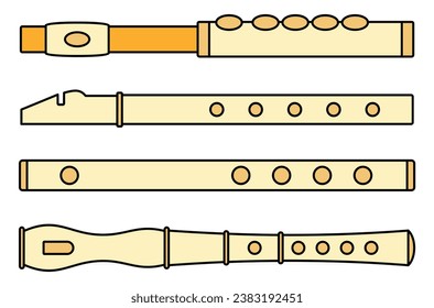 Music flute icon set. Outline set of music flute vector icons thin line color flat on white