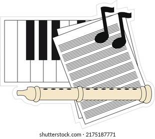 Music, flute, music sheet, piano and musical notes 