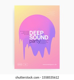 Music flyer. Abstract electro party invitation template. Fluid holographic gradient shape and line. Electronic sound. Night dance lifestyle holiday. Poster for summer fest and music flyer.