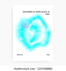 Music flyer. Abstract invitation design for electro concert. Electronic sound. Night lifestyle dance holiday. Fluid holographic gradient shape and line. Music flyer and poster for summer fest.