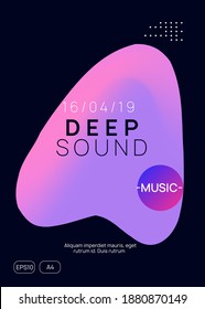 Music flyer. Bright indie event cover design. Electronic sound. Night dance lifestyle holiday. Fluid holographic gradient shape and line. Poster for summer fest and music flyer.