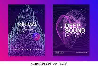 Music flyer. Commercial discotheque invitation set. Dynamic fluid shape and line. Neon music flyer. Electro dance dj. Electronic sound fest. Techno trance party. Club event poster. 