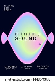 Music flyer. Commercial house show cover template. Electronic sound. Night dance lifestyle holiday. Fluid holographic gradient shape and line. Poster for summer fest and music flyer.