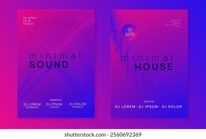 Music Flyer. Concert Vector. Sound Festival Graphic. Blue Dj Magazine. Violet Fest Design. Electronic Beat Invitation. Dance Event. Pink Music Flyer