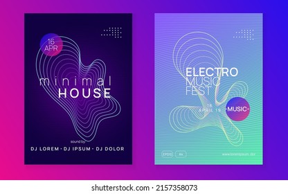 Music flyer. Cool concert brochure set. Dynamic fluid shape and line. Neon music flyer. Electro dance dj. Electronic sound fest. Techno trance party. Club event poster. 