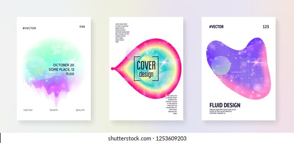 Music flyer. Creative cover layout set for techno concert. Fluid holographic gradient shape and line. Electronic sound. Night dance holiday. Music flyer and poster for summer fest.
