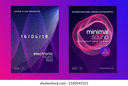 Music flyer. Creative show cover set. Dynamic fluid shape and line. Neon music flyer. Electro dance dj. Electronic sound fest. Techno trance party. Club event poster. 