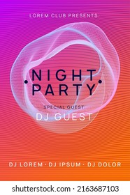Music flyer. Digital discotheque banner design. Dynamic gradient shape and line. Neon music flyer. Electro dance dj. Electronic sound fest. Techno trance party. Club event poster. 