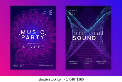 Music flyer. Dynamic fluid shape and line. Wavy discotheque invitation set. Neon music flyer. Electro dance dj. Electronic sound fest. Techno trance party. Club event poster. 