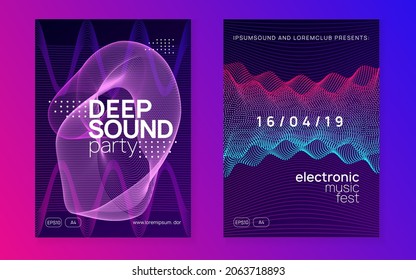 Music flyer. Dynamic fluid shape and line. Modern show cover set. Neon music flyer. Electro dance dj. Electronic sound fest. Techno trance party. Club event poster. 