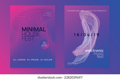 Music flyer. Dynamic fluid shape and line. Geometric discotheque brochure set. Neon music flyer. Electro dance dj. Electronic sound fest. Techno trance party. Club event poster. 