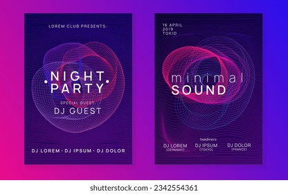 Music flyer. Dynamic fluid shape and line. Trendy show cover set. Neon music flyer. Electro dance dj. Electronic sound fest. Techno trance party. Club event poster. 