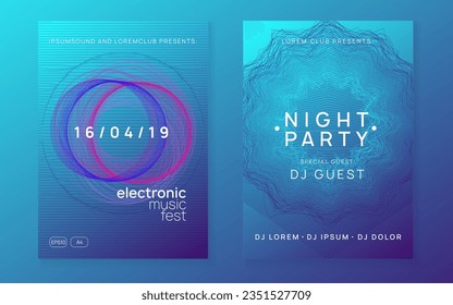 Musikflyer. Dynamische Flüssigkeitsform und -linie. Kreatives Konzertprospekt-Set. Neonmusikflyer. Elektro-Tanz dj. Elektronisches Soundfest. Techno Trance Party. Club-Event-Poster. 