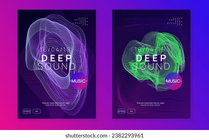 Music flyer. Dynamic fluid shape and line. Cool discotheque invitation set. Neon music flyer. Electro dance dj. Electronic sound fest. Techno trance party. Club event poster. 