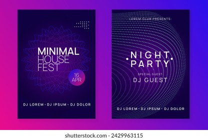 Music flyer. Dynamic fluid shape and line. Minimal discotheque banner set. Neon music flyer. Electro dance dj. Electronic sound fest. Techno trance party. Club event poster. 