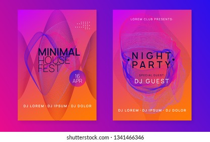 Music flyer. Dynamic gradient shape and line. Commercial discotheque brochure set. Neon music flyer. Electro dance dj. Electronic sound fest. Techno trance party. Club event poster. 