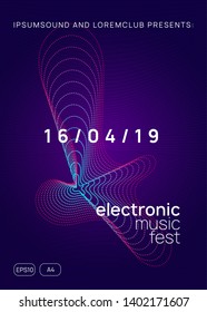 Music flyer. Dynamic gradient shape and line. Trendy concert invitation layout. Neon music flyer. Electro dance dj. Electronic sound fest. Techno trance party. Club event poster. 