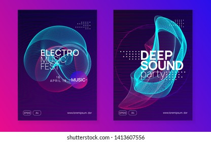 Music flyer. Dynamic gradient shape and line. Creative show brochure set. Neon music flyer. Electro dance dj. Electronic sound fest. Techno trance party. Club event poster. 