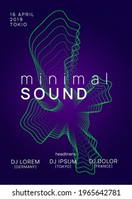 Music flyer. Dynamic gradient shape and line. Wavy concert magazine template. Neon music flyer. Electro dance dj. Electronic sound fest. Techno trance party. Club event poster. 