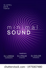 Music flyer. Dynamic gradient shape and line. Minimal show invitation design. Neon music flyer. Electro dance dj. Electronic sound fest. Techno trance party. Club event poster. 