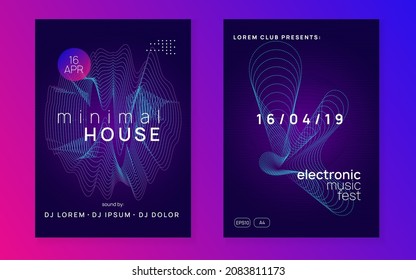 Music flyer. Dynamic gradient shape and line. Geometric show invitation set. Neon music flyer. Electro dance dj. Electronic sound fest. Techno trance party. Club event poster. 