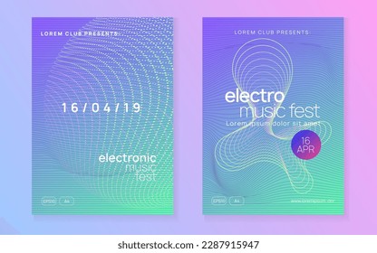 Music flyer. Dynamic gradient shape and line. Commercial concert banner set. Neon music flyer. Electro dance dj. Electronic sound fest. Techno trance party. Club event poster. 