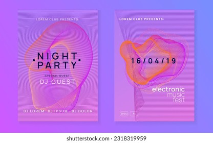 Music flyer. Dynamic gradient shape and line. Commercial show banner set. Neon music flyer. Electro dance dj. Electronic sound fest. Techno trance party. Club event poster. 