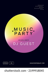 Music Flyer. Electro And Concert Shape. Bright Techno Banner. Memphis Background For Cover Layout. Indie Art For Magazine. Pink And Yellow Music Flyer