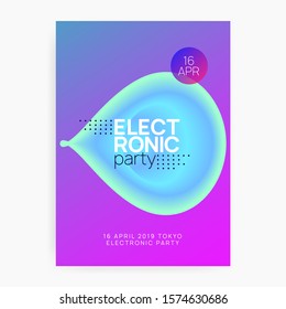 Music flyer. Electronic sound. Night dance lifestyle holiday. Abstract trance party banner design. Fluid holographic gradient shape and line. Poster for summer fest and music flyer.