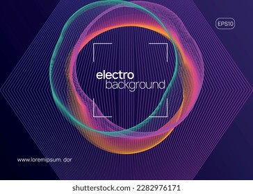 Music flyer. Energy discotheque invitation concept. Dynamic fluid shape and line. Neon music flyer. Electro dance dj. Electronic sound fest. Techno trance party. Club event poster. 