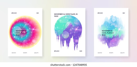 Music flyer. Feminine presentation design set for house club. Fluid holographic gradient shape and line. Electronic sound. Night dance holiday. Music flyer and poster for summer fest.