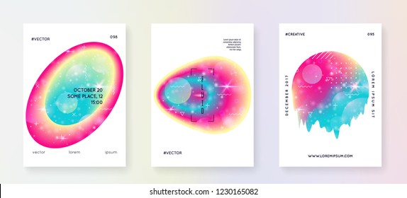 Music flyer. Fluid holographic gradient shape and line. Electronic sound. Night dance holiday. Bright cover layout set for house club. Music flyer and poster for summer fest.