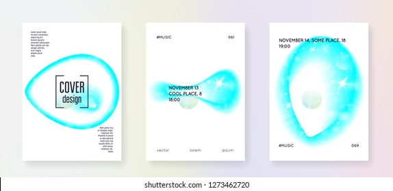 Music flyer. Fluid holographic gradient shape and line. Wavy magazine layout set for disco event. Electronic sound. Night dance holiday. Music flyer and poster for summer fest.