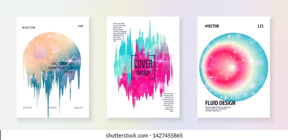 Music flyer. Fluid holographic gradient shape and line. Trendy invitation layout set for disco club. Electronic sound. Night dance holiday. Music flyer and poster for summer fest.