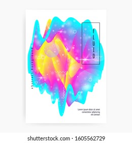 Music flyer. Fluid holographic gradient shape and line. Futuristic brochure template for electro event. Electronic sound. Night lifestyle dance holiday. Music flyer and poster for summer fest.