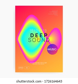 Music flyer. Fluid holographic gradient shape and line. Commercial techno party presentation design. Electronic sound. Night dance lifestyle holiday. Poster for summer fest and music flyer.